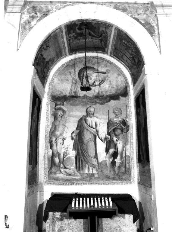 Cristo tra San Sebastiano e San Rocco (dipinto) di Zecca Orazio (metà sec. XVII)