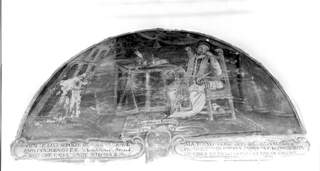 papa Innocenzo III vede in sogno San Francesco d'Assisi sostenere la basilica Lateranense (dipinto) - ambito laziale (sec. XVIII)