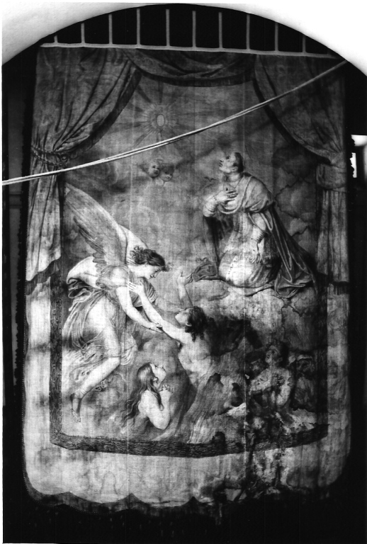 San Michele Arcangelo salva le anime del Purgatorio e San Gregorio (decorazione a ricamo) - ambito laziale (prima metà sec. XIX)