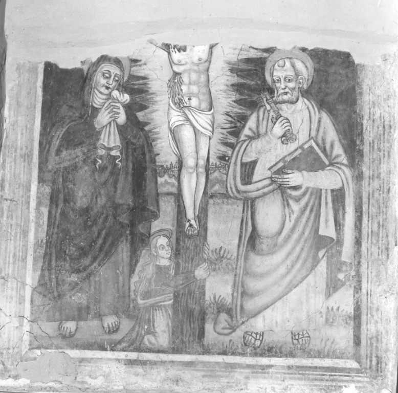 Crocifissione con la Madonna, Maria Maddalena e San Pietro (dipinto) - ambito laziale (sec. XVI)