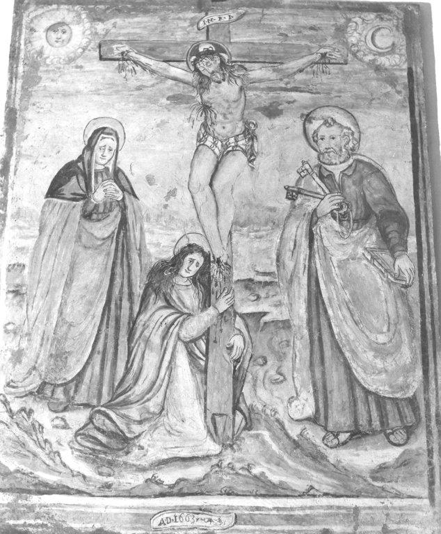 Cristo crocifisso, Madonna, Santa Maria Maddalena e San Pietro (dipinto) - ambito laziale (sec. XVII)