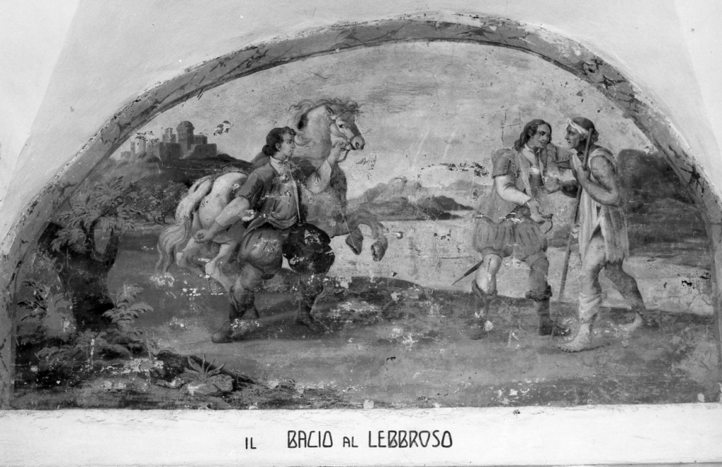 Francesco d'Assisi abbraccia un lebbroso (dipinto) - ambito laziale (sec. XVII, sec. XVIII)