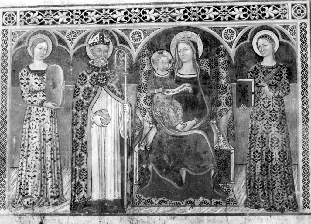 Madonna in trono con Bambino tra San Nicola, Santa Cristina e Santa Caterina d'Alessandria (dipinto) - ambito laziale (sec. XV)