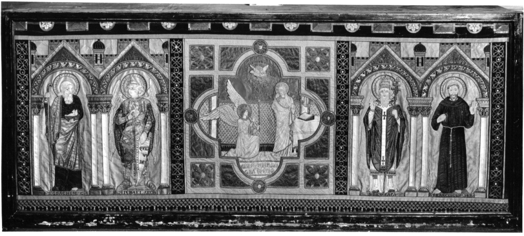 Annunciazione tra santi (paliotto - a pannello architettonico, elemento d'insieme) - ambito fiammingo (sec. XIX)