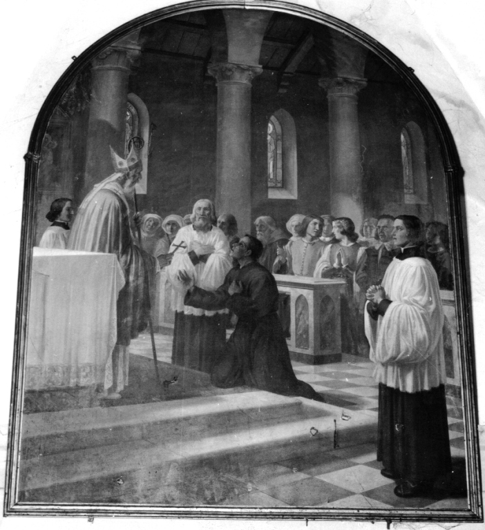 San Pietro eremita riceve la croce di ferro (dipinto) - ambito laziale (inizio sec. XX)