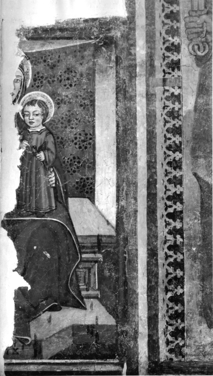 Madonna in trono con Bambino (dipinto, frammento) di Cappelli Dionisio (cerchia) (sec. XVI)