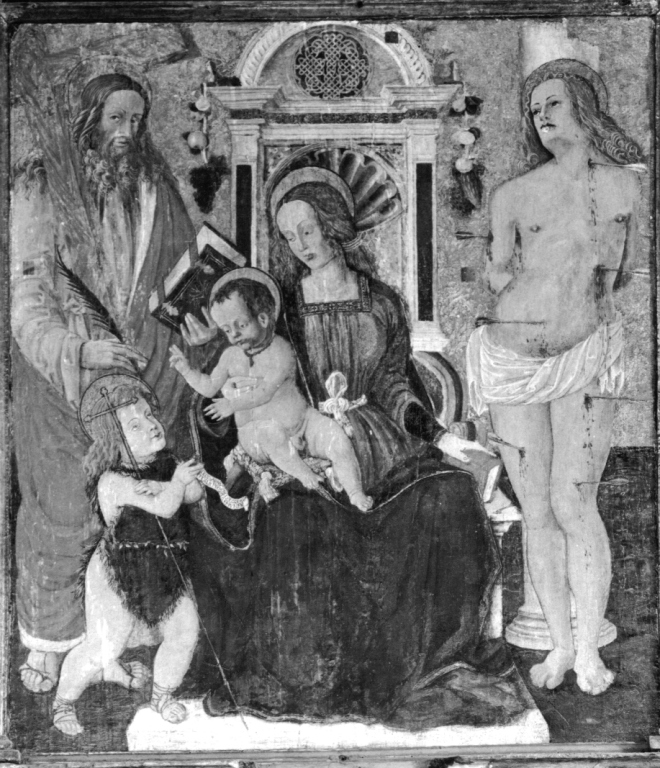 Madonna con Bambino in trono tra santi (dipinto) di Crivelli Carlo (maniera) (ultimo quarto sec. XV)
