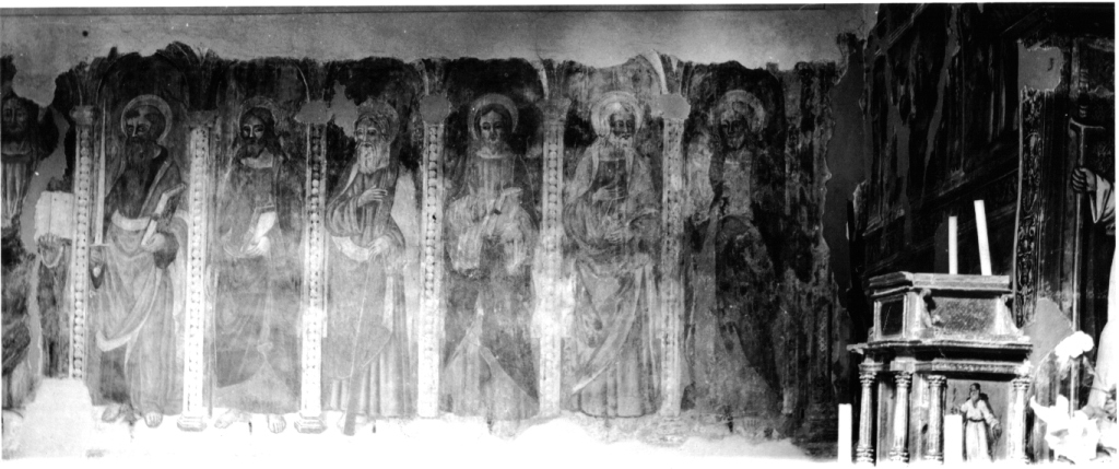 Cristo benedicente tra gli apostoli (dipinto, ciclo) di Cappelli Dionisio (maniera) - ambito umbro-marchigiano (metà sec. XVI)