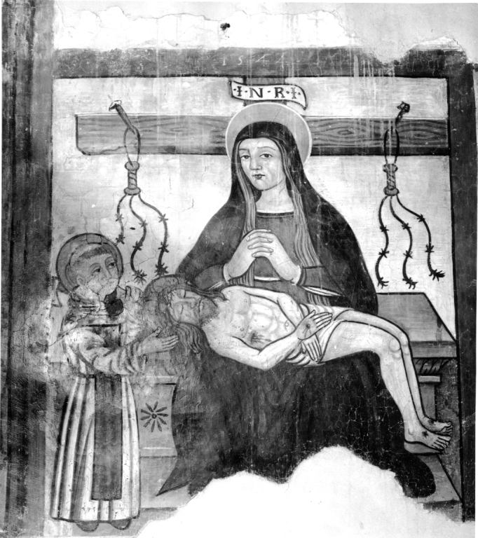 Madonna Addolorata con Cristo morto e Sant'Amico (dipinto, complesso decorativo) - ambito laziale (sec. XVI)