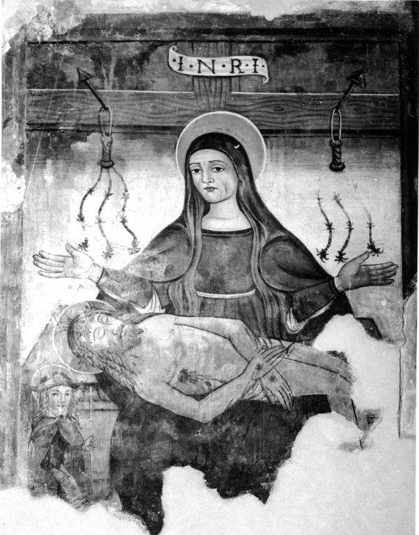 Madonna Addolorata con Cristo morto e San Rocco (dipinto, complesso decorativo) di Cappelli Dionisio (maniera) (inizio sec. XVI)