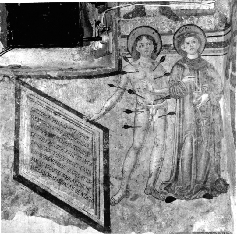 San Sebastiano con San Cosma e un'iscrizione (dipinto, ciclo) di Desiderio da Subiaco (sec. XV)
