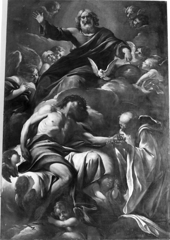 Trinità e S. Bernardo (dipinto) di Brandi Giacinto (attribuito) (sec. XVII)