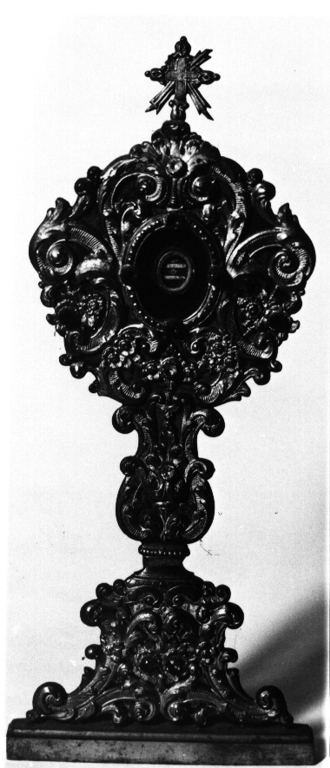 reliquiario - a ostensorio - ambito laziale (fine/inizio secc. XIX/ XX)