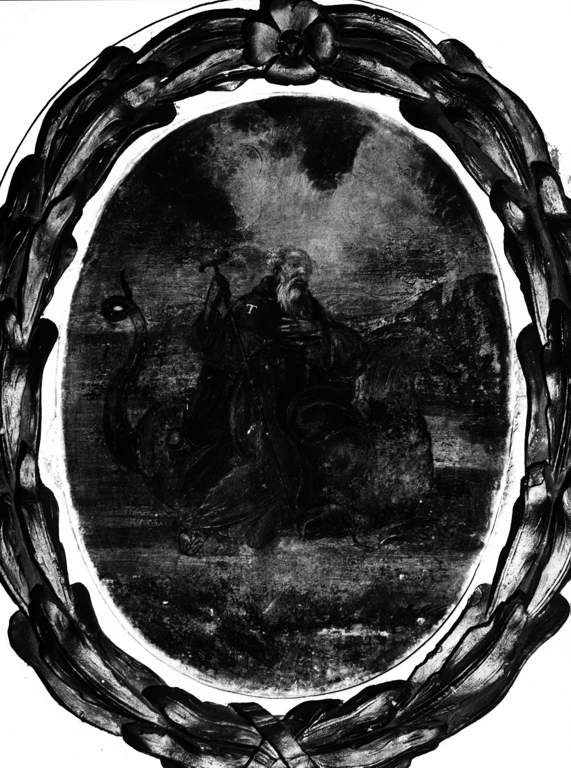 Sant'Antonio Abate cavalca il Demonio sotto la forma di un drago (dipinto) - ambito viterbese (sec. XVIII)