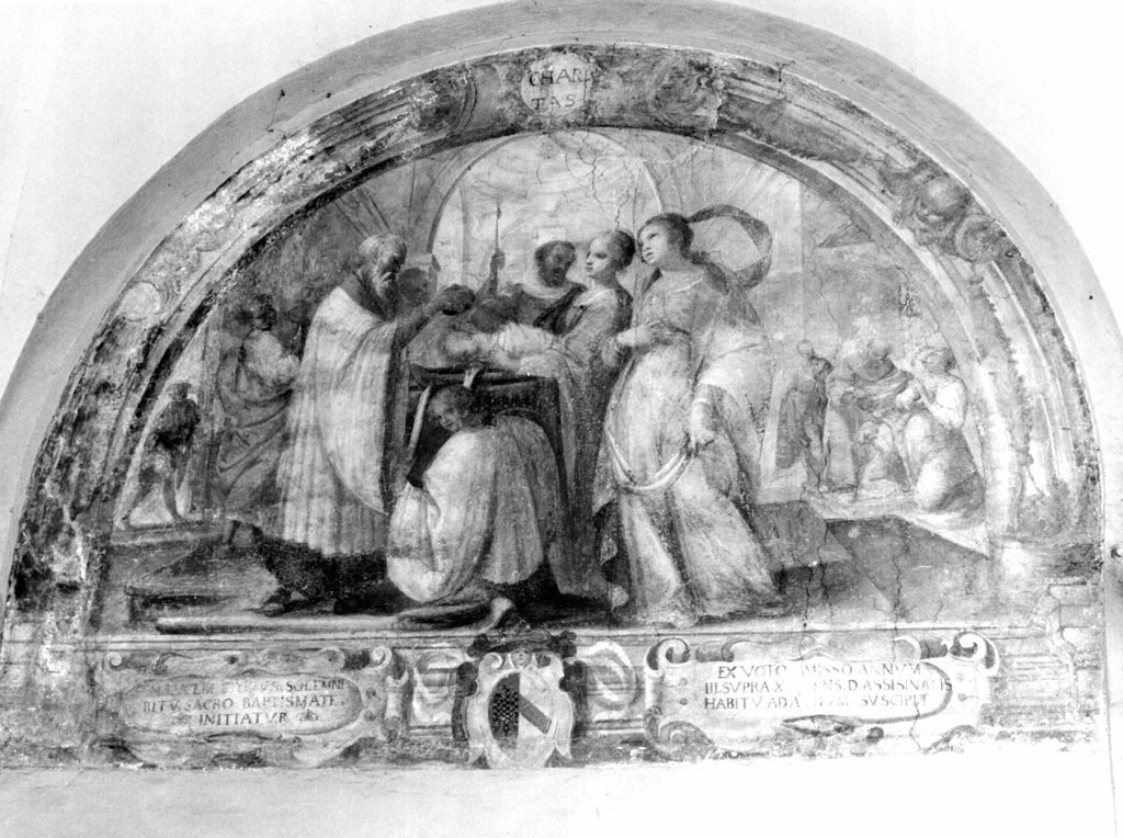 Battesimo di San Francesco di Paola; San Francesco di Paola tredicenne veste l'abito dei francescani (dipinto) di Cozza Francesco (sec. XVII)