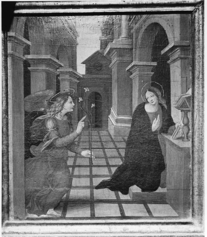 Annunciazione (dipinto) di Jacovetti Rinaldo detto Rinaldo da Calvi (sec. XVI)