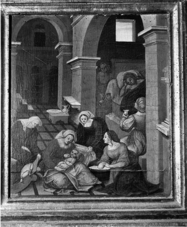 nascita del figlio di Uliano (dipinto) di Jacovetti Rinaldo detto Rinaldo da Calvi (sec. XVI)