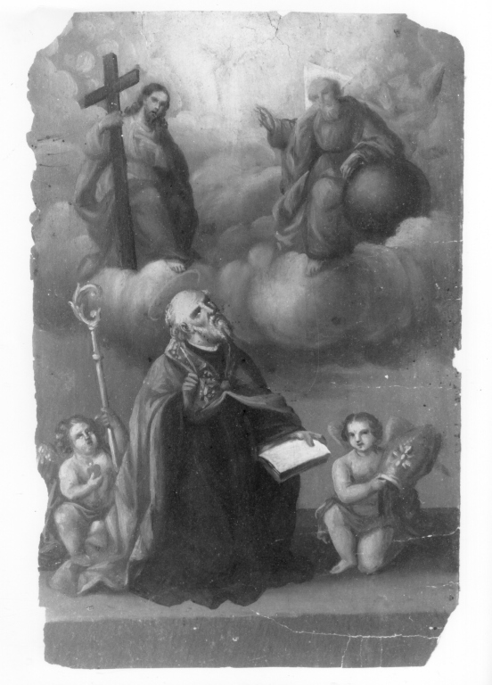 Apparizione della Trinità a santo vescovo (dipinto) - ambito laziale (sec. XVII)