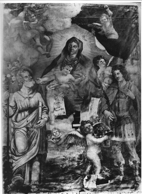 Madonna con Bambino, San Giuseppe e San Sebastiano (dipinto) - ambito laziale (sec. XVII)