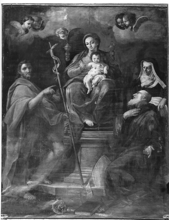 Madonna con Bambino, San Giovanni Battista, San Benedetto e Santa Scolastica (dipinto) - ambito laziale (prima metà sec. XVIII)