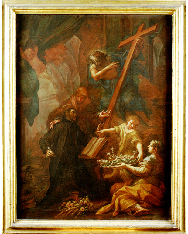 San Gaetano da Thiene mentre scrive la regola dell'ordine clericale dei theatini (dipinto) di Baldi Lazzaro (sec. XVII)