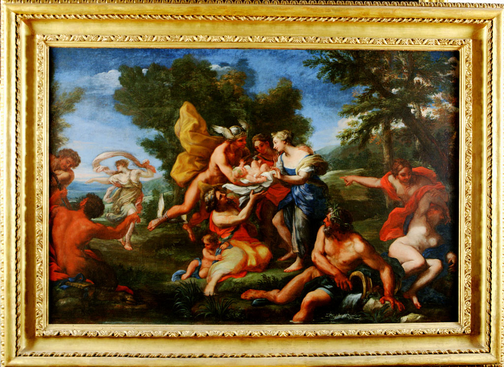 Mercurio affida Bacco fanciullo alla ninfe (dipinto) di Chiari Giuseppe Bartolomeo (sec. XVII)