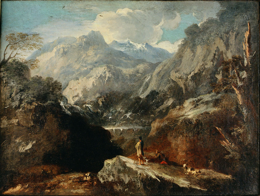 paesaggio con cascata (dipinto) - ambito romano (fine/inizio secc. XVII/ XVIII)