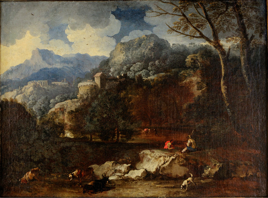 paesaggio con pastori (dipinto) - ambito romano (fine/inizio secc. XVII/ XVIII)