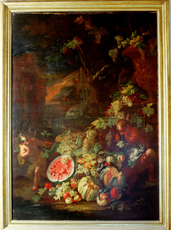 natura morta con genietti (dipinto) di Loth Onofrio (sec. XVIII)