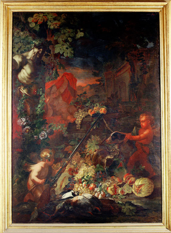 natura morta con genietti (dipinto) di Loth Onofrio (sec. XVIII)