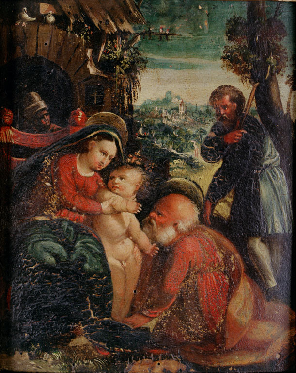 Sacra famiglia con i pastori (dipinto) - ambito italiano (sec. XVI)