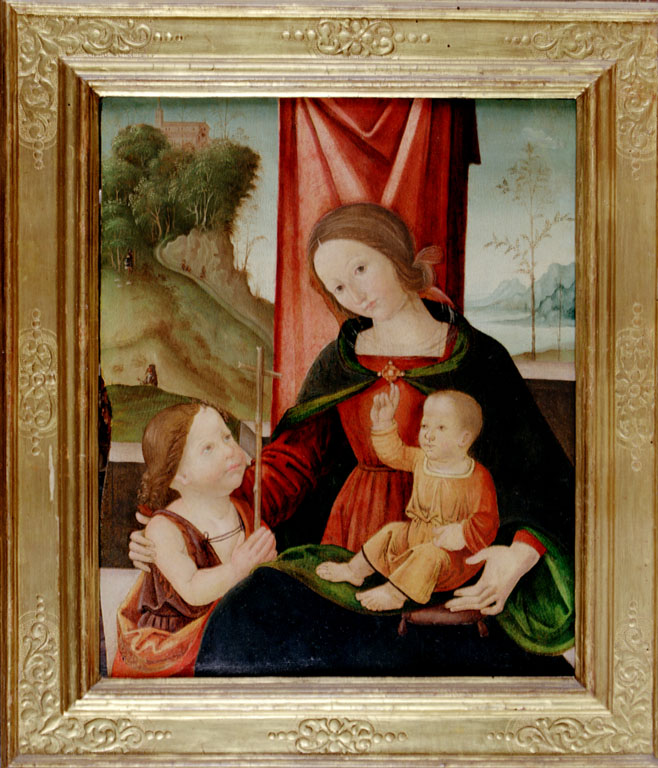 Madonna con Bambino e San Giovannino (dipinto) di Bertucci Giovanni Battista il Vecchio detto Giovan Battista da Faenza (attribuito) (secc. XV/ XVI)