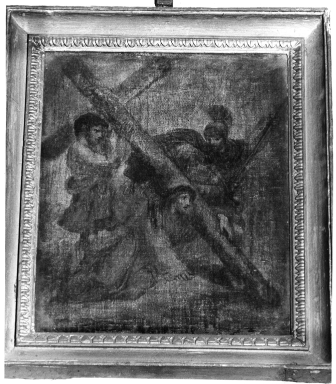stazione III: Gesù cade sotto la croce la prima volta (dipinto, elemento d'insieme) - bottega emiliano-romagnola (fine sec. XVII)