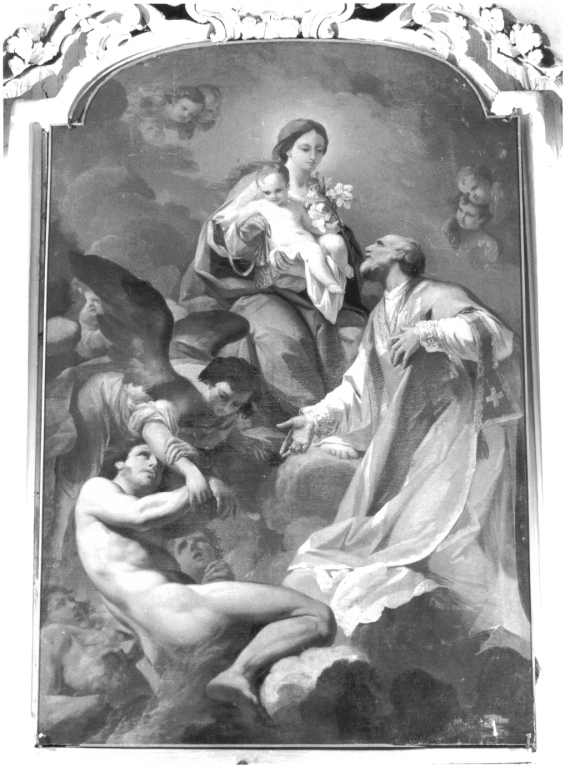 Madonna del Carmelo e San Filippo Neri intercedono per le anime del purgatorio (dipinto) di Kuntz Taddeo (seconda metà sec. XVIII)