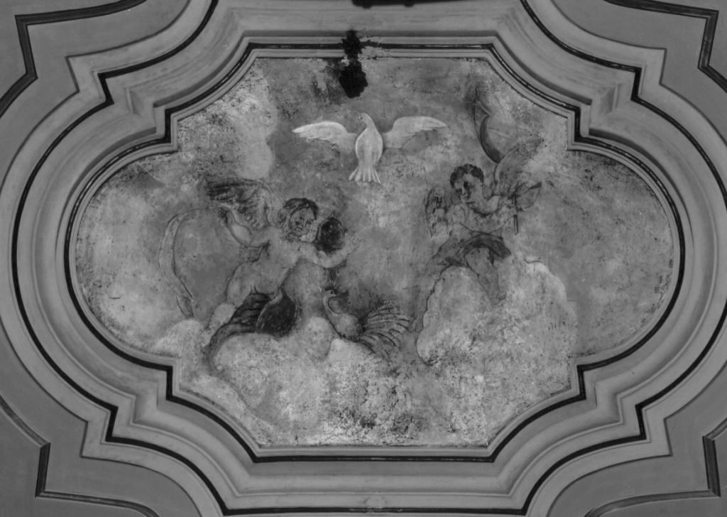 colomba dello Spirito Santo e un pavone fra due angioletti (dipinto) - ambito napoletano (sec. XVIII)