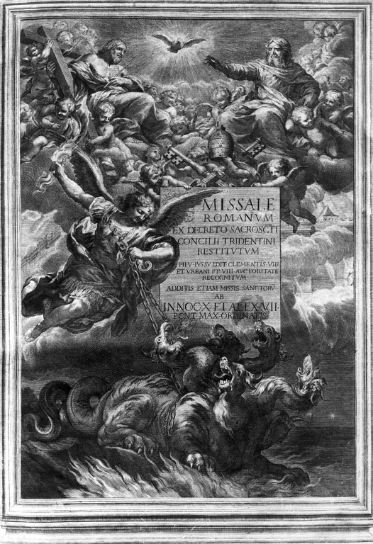 San Michele Arcangelo e la Trinità (stampa) di Spierre François, Berrettini Pietro detto Pietro da Cortona (sec. XVII)