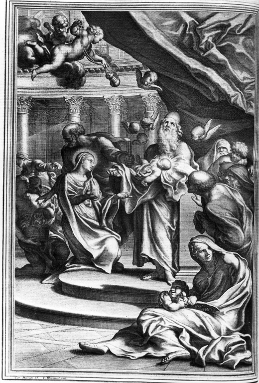 presentazione di Gesù al tempio (stampa) di Bloemaert Cornelius il Giovane, Maratta Carlo (sec. XVII)