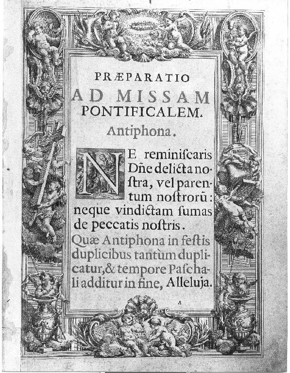 angeli con corona e simboli del martirio (stampa) - ambito romano (sec. XVIII)