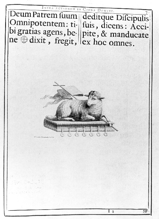 croce con agnello come simbolo di Cristo (stampa) di Pomarede Silvester (sec. XVIII)