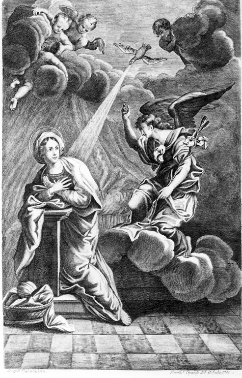 Annunciazione (stampa) di Grandi Carlo (sec. XVIII)