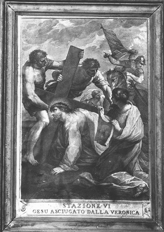 stazione VI: Gesù asciugato dalla Veronica (stampa) di Campanella Angelo (sec. XVIII)