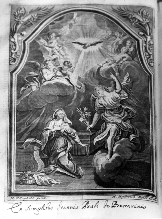 Annunciazione (stampa) di Heylbrouck Michael, Ullughels N - ambito fiammingo (prima metà sec. XVIII)