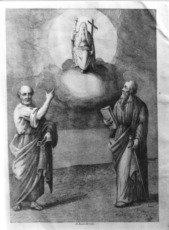 apparizione della Religione a San Pietro e a San Paolo (stampa) di Rossi Andrea - ambito Italia meridionale (sec. XVIII)