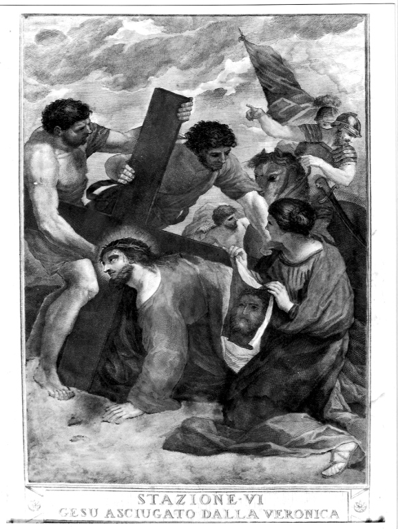 stazione VI: Gesù asciugato dalla Veronica (stampa, serie) di Campanella Angelo (inizio sec. XIX)
