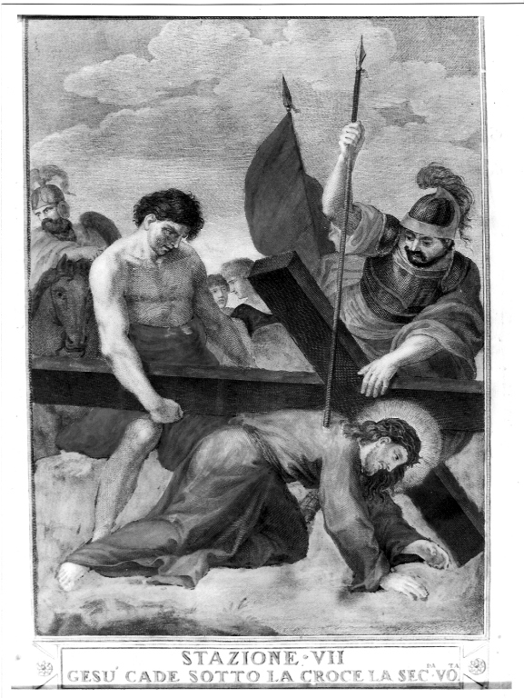 stazione VII: Gesù cade sotto la croce la seconda volta (stampa, serie) - ambito romano (inizio sec. XIX)