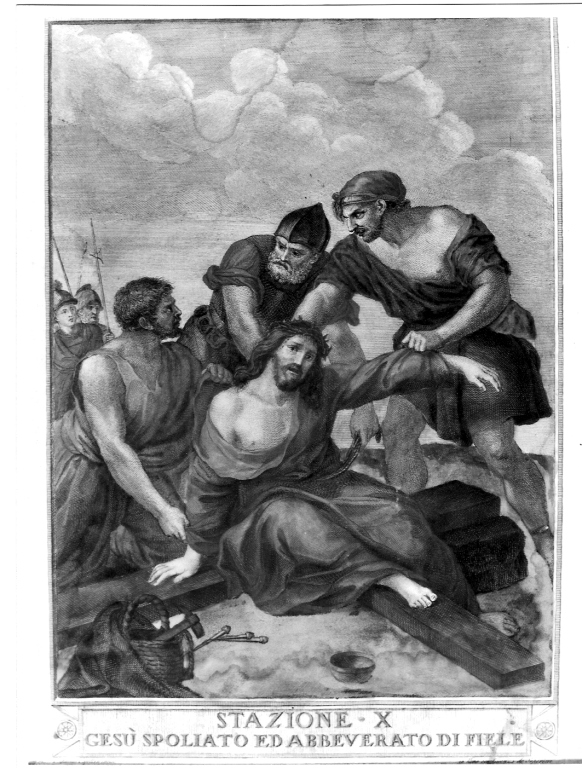 stazione X: Gesù spogliato e abbeverato di fiele (stampa, serie) di Capellano Antonio (inizio sec. XIX)