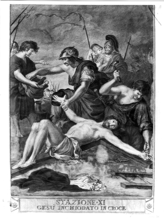 stazione XI: Gesù inchiodato alla croce (stampa, serie) di Benedetti Ignazio (inizio sec. XIX)