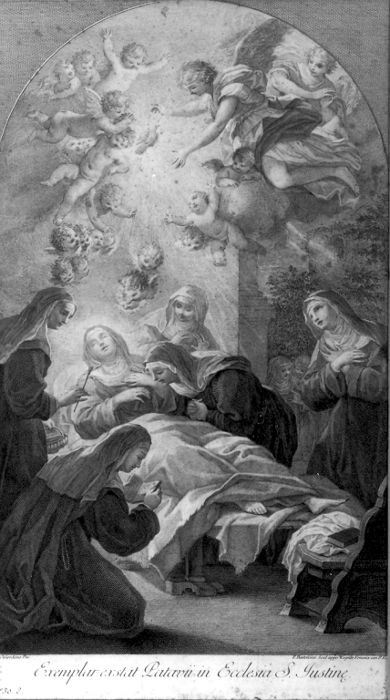 morte di Santa Scolastica (stampa) di Bartolozzi Francesco, Giordano Luca (sec. XVIII)