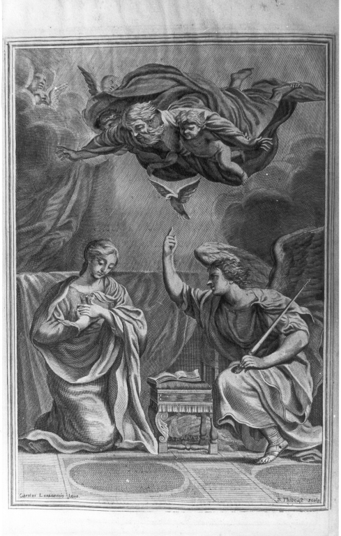 Annunciazione (stampa, elemento d'insieme) di Lovanio Carlo (attribuito), Thiboust Bernard (attribuito) (sec. XVIII)