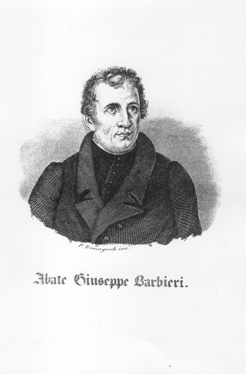 ritratto dell'Abate Giuseppe Barbieri (stampa, elemento d'insieme) di Romagnoli Pietro (attribuito) (sec. XIX)